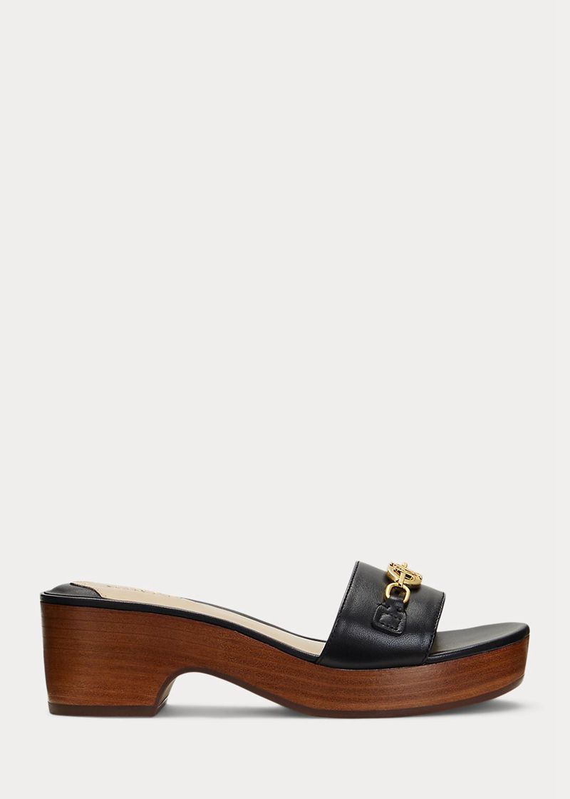 Sandały Lauren Damska Czarne Roxanne Nappa Leather 657809-UEF
